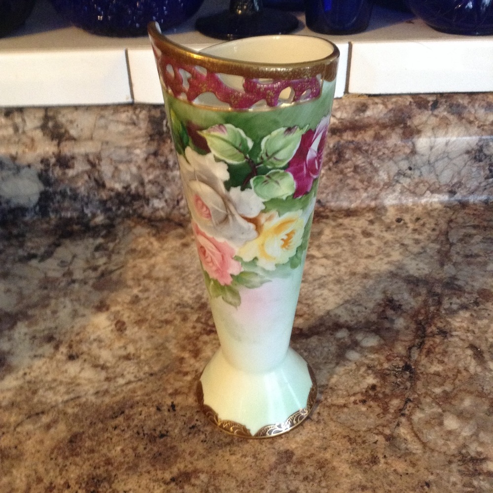 Vintage Ucagco China Vase Handpainted Roses